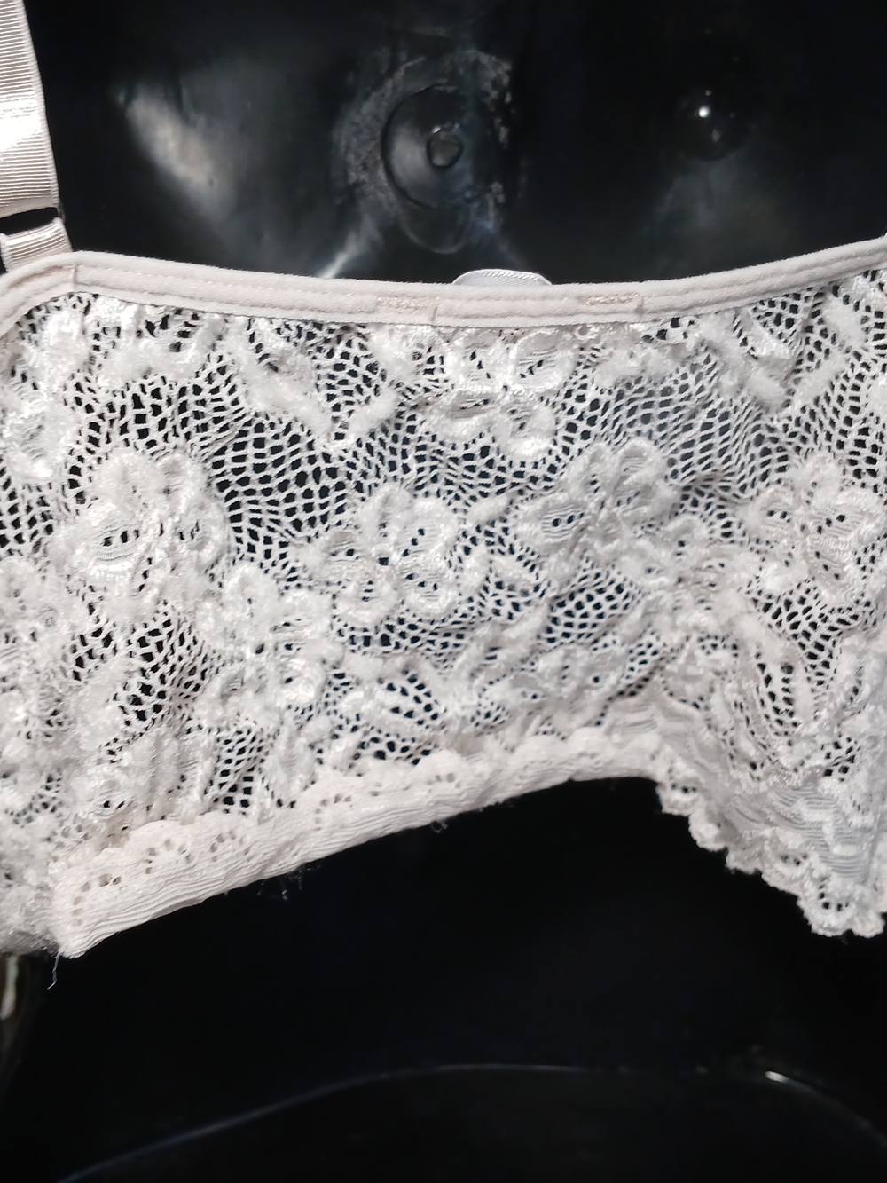 Lace Bandeau Bralette with Satin Trim in Light Pink - Picture 3 of 11